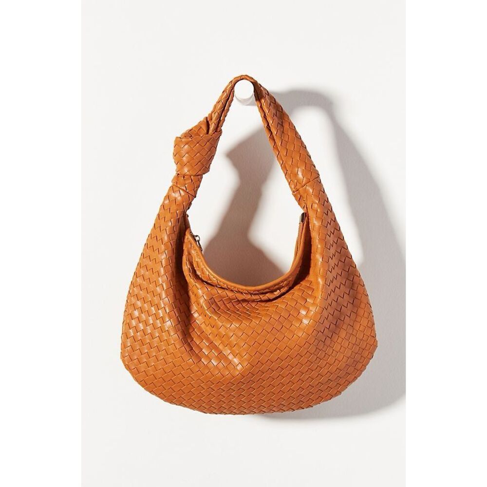 Anthropologie by Melie Bianco The Brigitte Satchel Bag Woven - Caramel orange